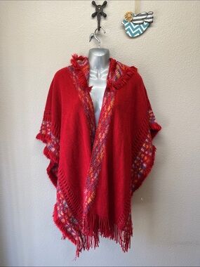 Cute red poncho shawl one size